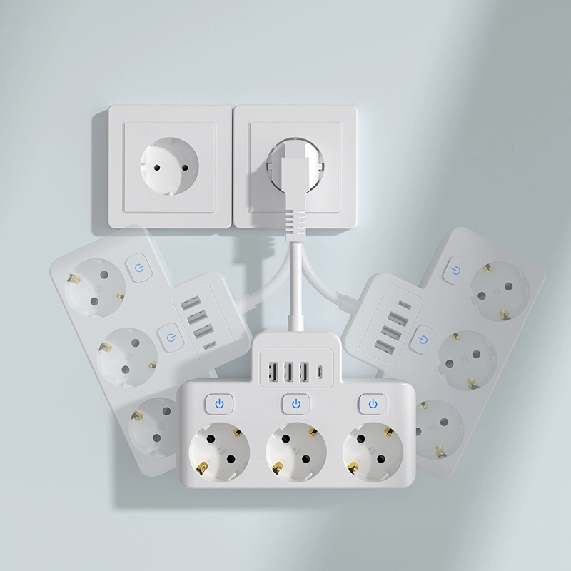 3 Outlet EU Power Strip တစ်ဦးချင်းခလုတ်