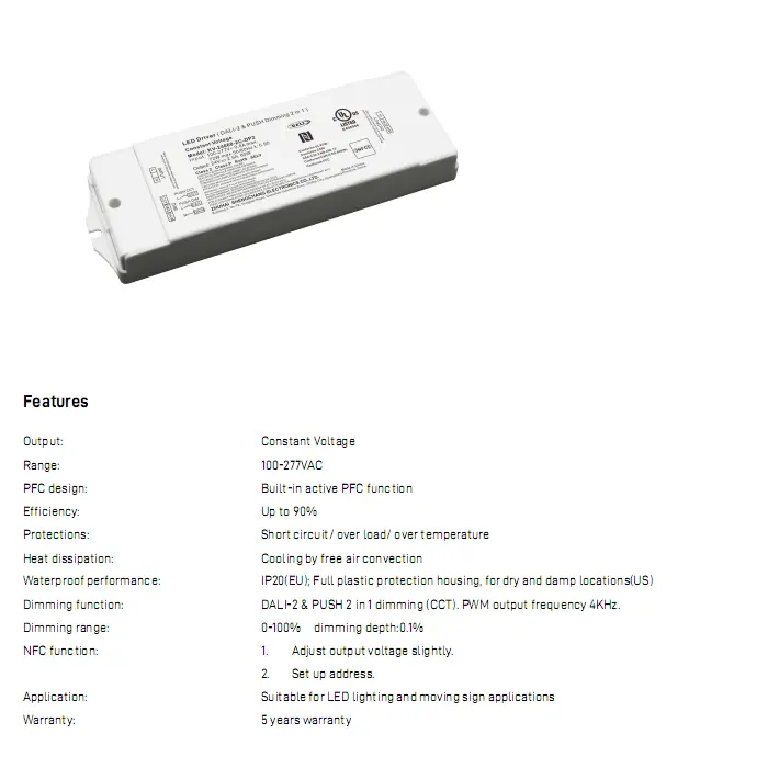 60W Constant Voltage DALI CCT Dimming LED Driver