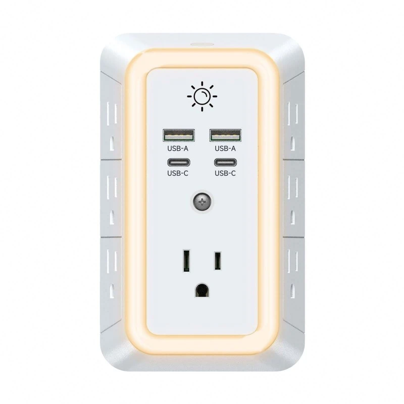 LED ညမီးပါရှိသော US Power Strip 7 ပေါက်